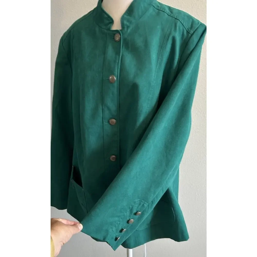 VTG 80s faux suede Coat Emerald Green Jacket Asian Blazer Office Soft Comfy 18W